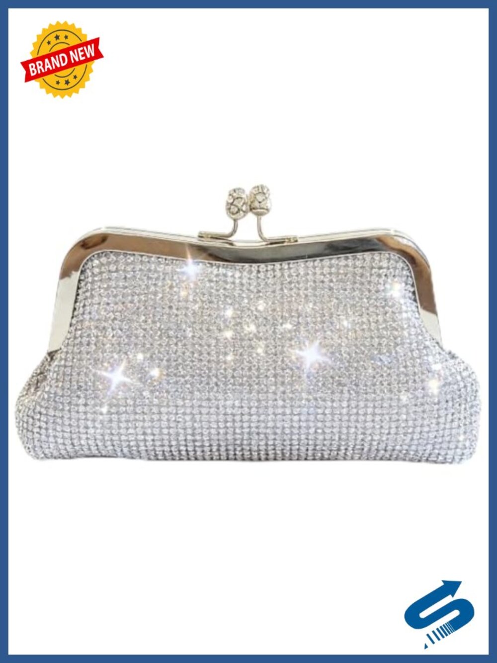 Rhinestone Clutch Kiss Lock Evening Bag Detachable Chain